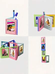 10 piezas Marco de fotos magnético de plástico multicolor arcoíris de 3 pulgadas, soporte para mini tarjetas de cámara instantánea, pegatina de nevera, decoración personalizada para el hogar, arte de pared, regalo de Halloween y Navidad para amigos, vibrante e irrompible - Multicolor -10Pcs / Set Style1 - Ver 7