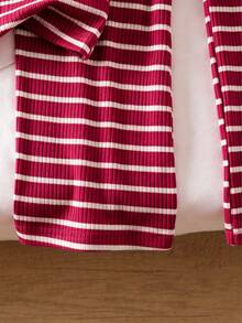 Genkimix Kids Young Girls Casual Textured Striped T-Shirt & Fashion Flare Pants Set, Suitable For Summer, Outing Wear - Burgundy - View 8