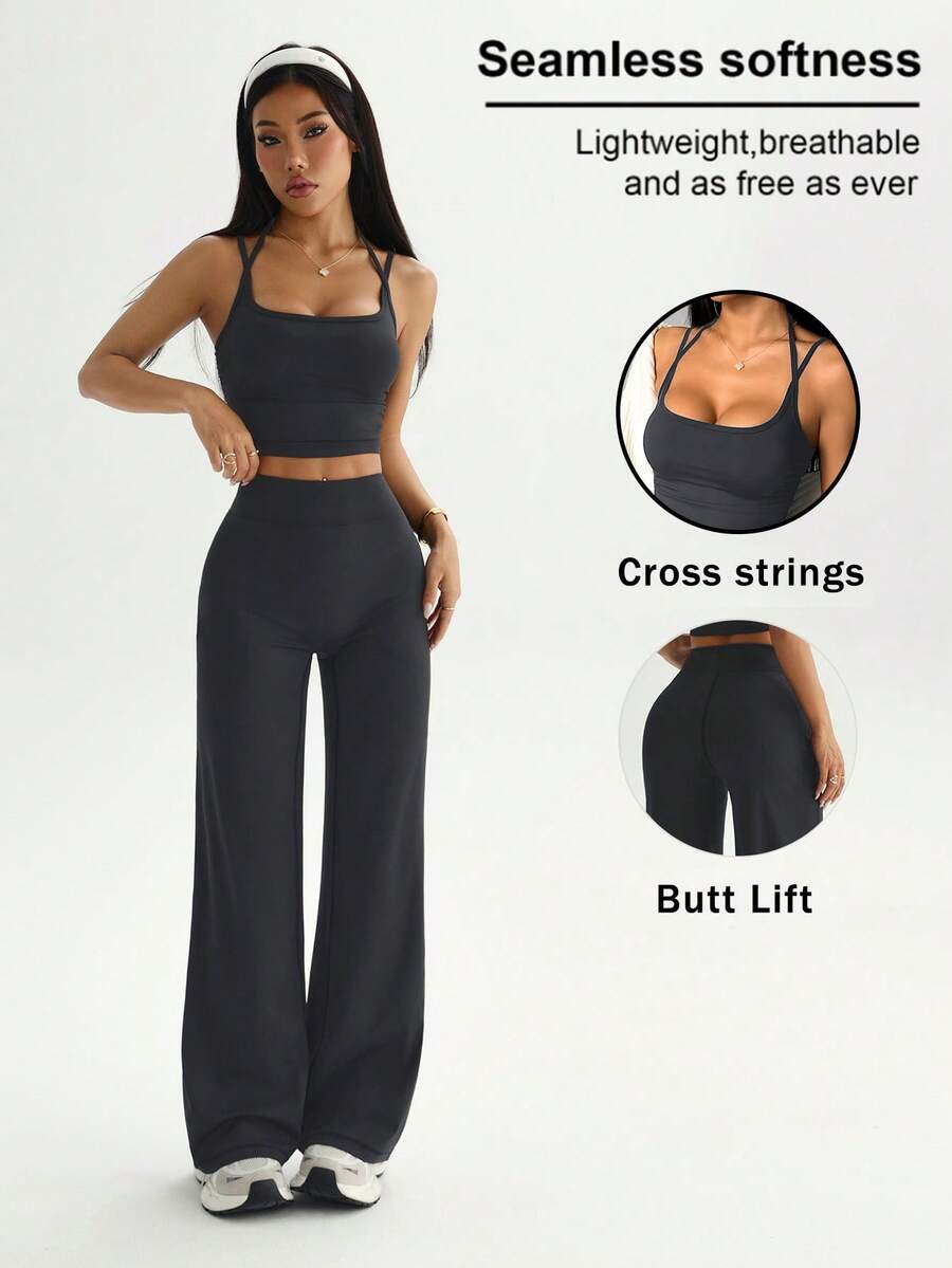 StreetHx Conjunto deportivo de top corto y pantalones de un solo color