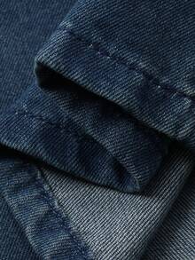 DAZY Girls' Casual Turn-Down Collar Washed Korean Style Versatile Solid Color Denim Dress - Blue - View 8