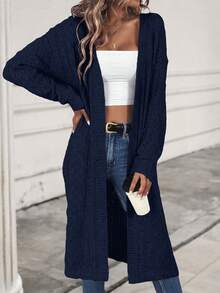EMERY ROSE Women's Solid Color Casual Versatile Daily Outing Long Sleeve Cardigan - Navy Blue - View 6