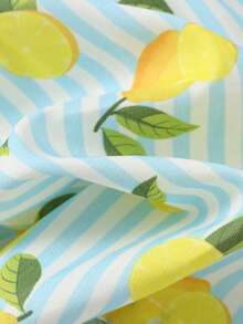 Cozy Pixies Conjunto de camisa de verano de manga corta con botones delanteros y estampado de limones para niños pequeños - Blanco - Ver 5