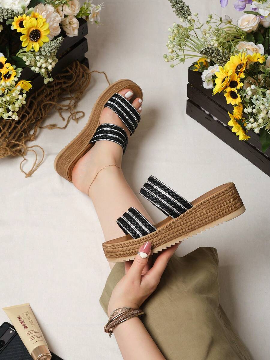 Platform Sandal Straps Yute Braids - Black - View 1