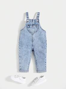 Cozy Pixies Baby Girls Fall Clothes Ruffle Trim Square Neck Bow Front Denim Overall Jumpsuit Without Tee - Light Wash - View 3