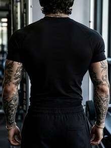 GymBeat Áo thun thể thao nam mùa hè phong cách thường ngày, cổ tròn, tay raglan, in hình đầu bò - màu đen - Xem 2