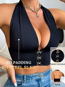 SHEIN 前扣式女士無鋼圈胸罩，1件 - 黑色 - 查看 3