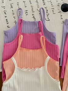 SHEIN LMoss Kids 8 件套女婴休闲纯色针织吊带背心和短裤 - 彩色 - 查看 5