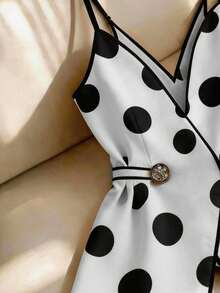 SHEIN Franclia 女士优雅波点V领吊带背心 - 黑與白 - 查看 3