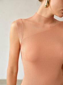 MOTF PREMIUM SPRING/SUMMER WOMEN'S ELEGANT COMMUTER BROWN KNIT VEST TOP - Brown - View 2