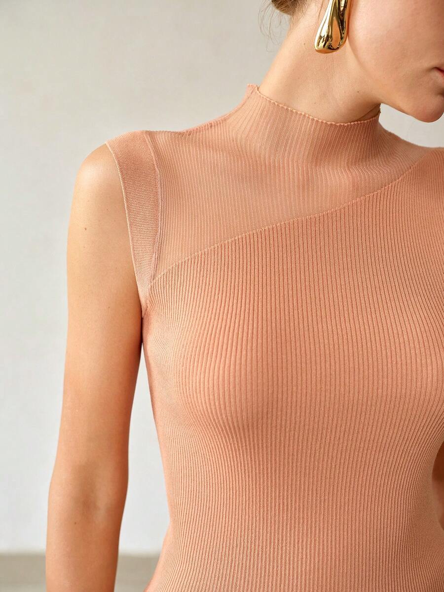 MOTF PREMIUM SPRING/SUMMER WOMEN'S ELEGANT COMMUTER BROWN KNIT VEST TOP - Brown - View 2