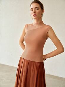 MOTF PREMIUM SPRING/SUMMER WOMEN'S ELEGANT COMMUTER BROWN KNIT VEST TOP - Brown - View 4