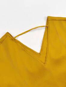 Lunelith SHEIN Lunessa Women's Loose Glossy V-Neck Short Sleeve Mini Dress - Yellow - View 5