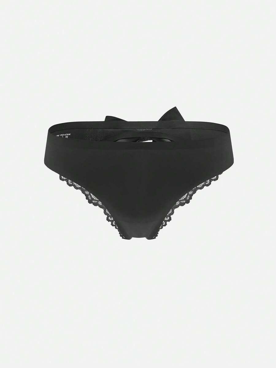 Bella Beso Floral Lace Bow Back Panty Lingerie Bow Tie - Black - View 1
