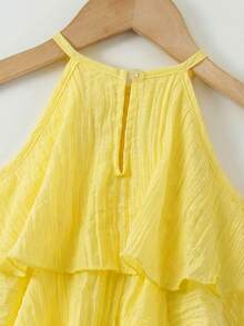 Babygirl Cute Elegant Yellow Ruffle Floral Sleeveless Dress - Yellow - View 3