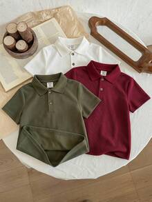 LMoss Kids 小男孩 3件裝 素色短袖鈕扣休閒 Polo 衫 - 彩色 - 查看 6