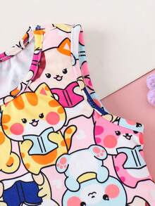 SHEIN 女童卡通印花無袖上衣與短褲兩件套 - 彩色 - 查看 4
