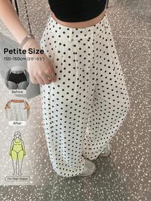 SHEIN PETITE Women's Spring/Summer New Polka Dot Wide Leg Pants With Slant Pockets - Apricot - View 14