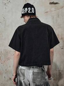 ROMWE MEN Grunge Punk 男士金屬扣寬鬆牛仔夾克 - 黑色 - 查看 7