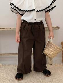Dazy Kids 嬰兒/幼兒(女孩)休閒寬腿寬鬆牛仔長褲 - 咖啡棕 - 查看 3