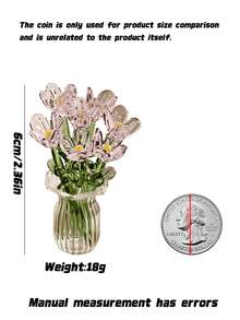 7Pcs Mini Glass Flower Bouquet In Vase, Handmade Colorful Artificial Flower Decor, Tiny Glass Floral Arrangement For Desk, Home Decor & Gift - Multicolor - View 3