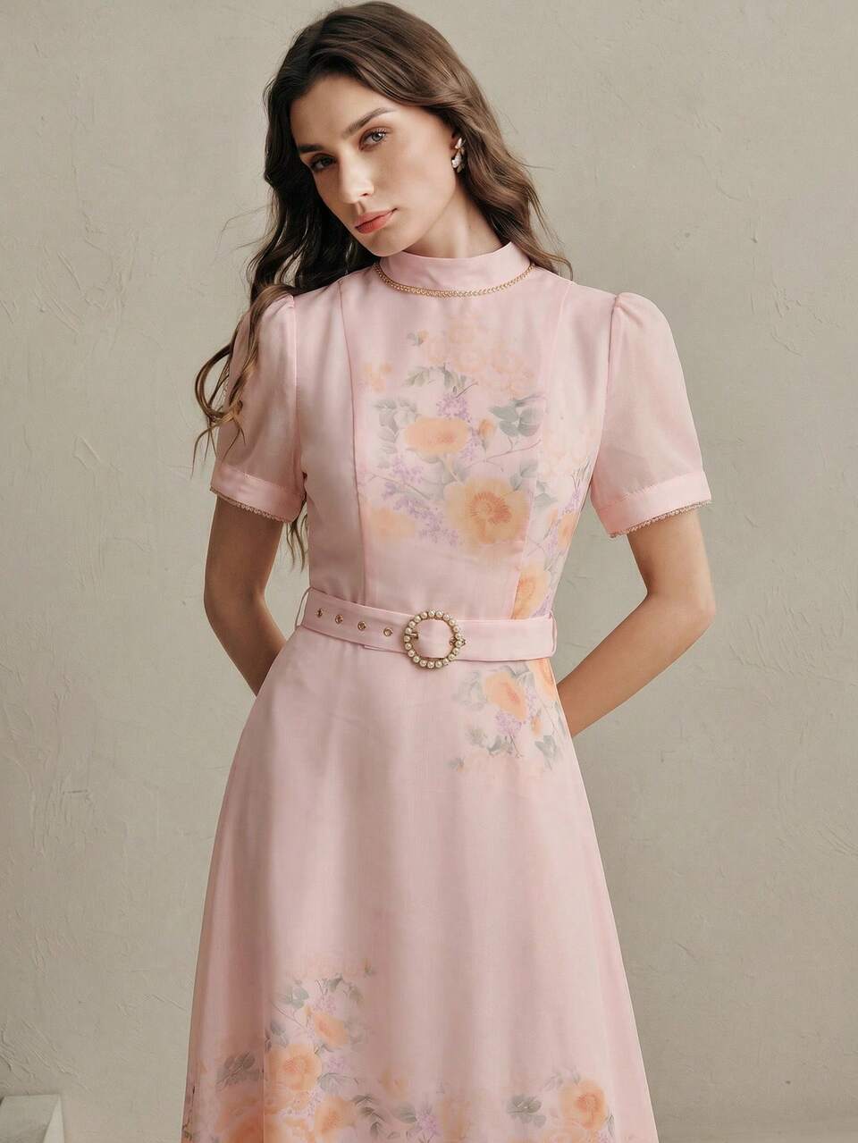 Niche Spring/Autumn Lightweight Luxury Valentine's Day Women's Day Mother's Day Birthday Party Evening Elegant Heavy Rhinestone Lace Print Short Sleeve Maxi Dress