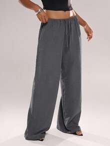 Avantive Women's Drawstring Loose Comfortable Wide Leg Long Pants - Light Grey - View 4