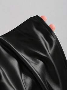 Sweetra Spring/Summer New Women's French Off-Shoulder Fitted Pleated Satin Pink Blouse, Suitable For Casual Wear, Parties And Evening Events - Black - View 7