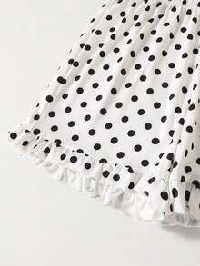 2pcs Set Teen Girl Summer Polka Dot Bow Sleeveless Top Ruffle Hem Shorts Set,Sweet Spicy Style,Cute,Parties,Vacation Outings - White - View 8