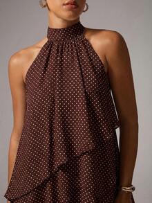 Avenya Brown And White Polka Dot Sleeveless Mini Dress With Flared Skirt Date Night Summer Ellegant - Multicolor - View 2