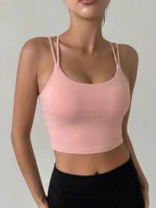 DAZY Women's Solid Color Casual Everyday Sports Bra - Pink - View 4
