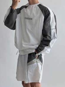 DAZY Ensemble T-shirt & Short pour Homme, Manches Longues, Patchwork, Couleur Contrastée, Été - Multicolore - Voir 7