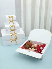 10PCS Multiple Sizes Sturdy Cardboard Gift Box With Lid And Ribbon Reusable Stackable Lightweight Decorative Storage White Black Pink Brown Gift Box For Bridesmaid Proposal Wedding Birthday Shower Party Valentine Day Packaging DIY Making - View 10