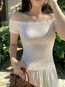 DAZY 女款韓式清新全身花卉印花短袖青春T恤 - 白色 - 查看 5