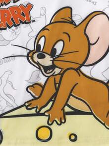 TOM & JERRY X SHEIN GraphicGems 夏季男嬰貼身睡衣聯名款可愛卡通印花柔軟舒適高彈性貼身居家短袖短褲2件組休閒服 - 藍色 - 查看 6