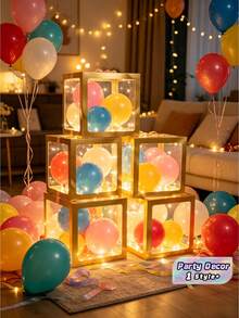 3PCS Gold-Colored Clear Plastic Balloon Boxes, Suitable For Party Decorations, Birthday Parties, Bridal Showers, Gender Reveal Parties, Engagements, Anniversaries, Weddings, Christmas, New Year's, Home Wall Decorations, Photo Props, Etc. - View 2