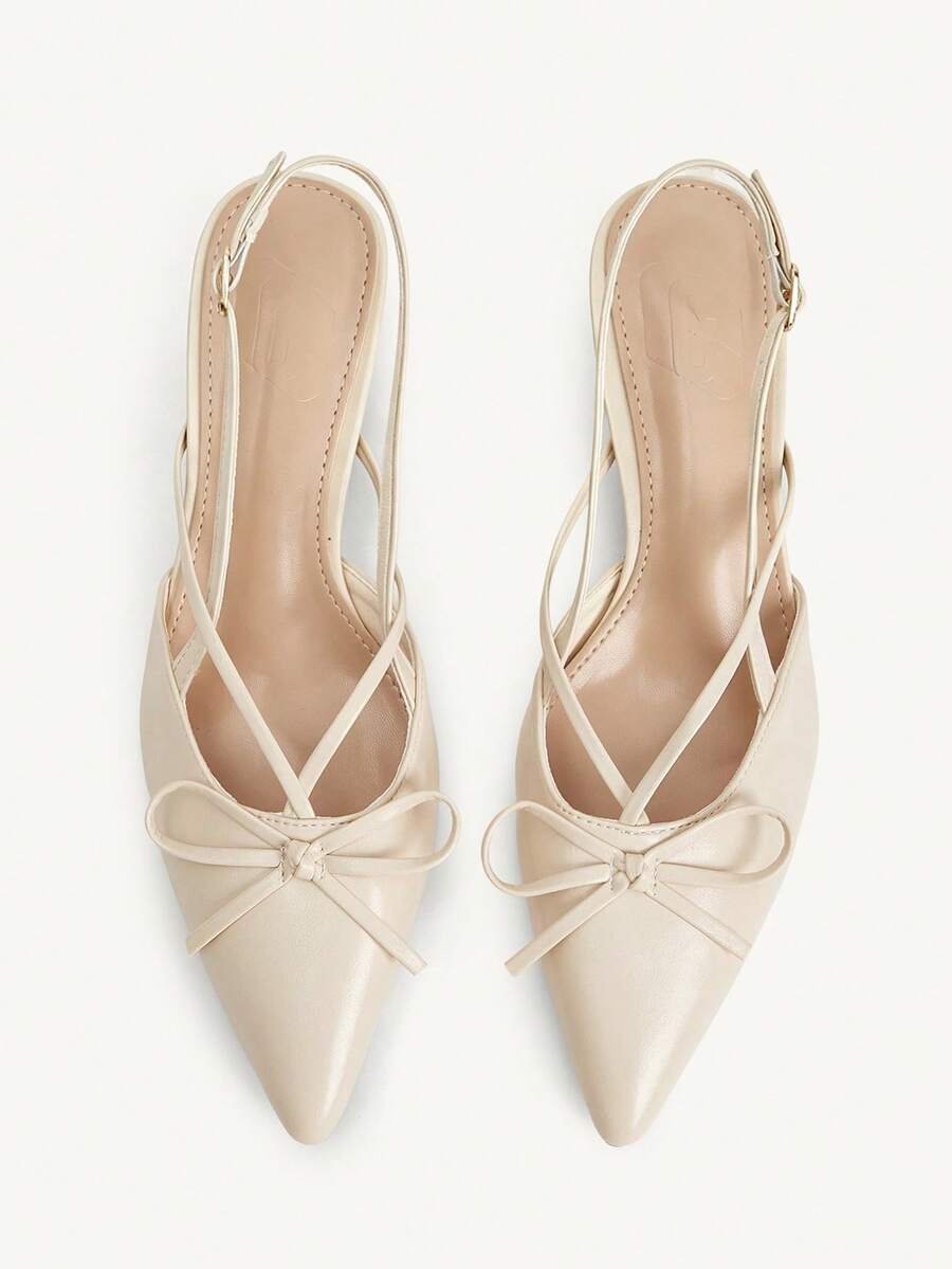 CUCCOO CHICEST Sandalias de tacón grueso con punta y lazo color albaricoque, diseño de espacio trasero, zapatos de temperamento para uso diario y desplazamientos - Lista un color albaricoque - View 1