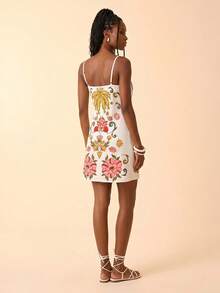 CAJUNI Short Dress With A Straight Neckline And Thin Straps, Featuring A Flower Stained Glass Print. - Multicolor - View 2