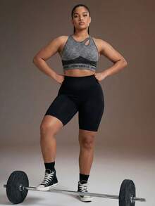 Powerista 大码女士塑形收腹运动短裤、弹力短裤、骑行短裤、瑜伽短裤、健身短裤 - 黑色 - 查看 3