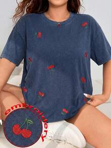 Solflare Navy Blue Plus Size Women's Short Sleeve T-Shirt, Spring/Summer - Navy Blue - View 1