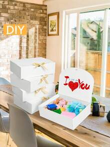 10PCS Multiple Sizes Sturdy Cardboard Gift Box With Lid And Ribbon Reusable Stackable Lightweight Decorative Storage White Black Pink Brown Gift Box For Bridesmaid Proposal Wedding Birthday Shower Party Valentine Day Packaging DIY Making - View 4