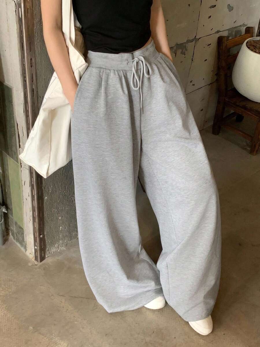 DAZY Solid Color Loose Pleated Long Pants Sports Casual Spring Women's Sweatpants - Grey - View 1
