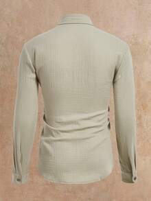 HIMLAND Men's Pale Yellow Relaxed Fit Long Sleeve Button-Up With Rolled Cuffs & Deep Open Neckline. Lightweight Woven Fabric With Soft Drape. Sunny Resort Lay - Multicolor - View 3