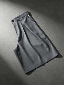 PAVTROS Men's Double Pleated Silhouette Rivet Design Wide Leg Shorts Casual Versatile - Dark Grey - View 5