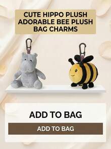 POKOJA LAND 1pc Cute Hippo & Bee Plush Bag Charms, Soft Stuffed Animal Keychain With Carabiner, Kawaii Backpack Pendant Gift - Multicolor - View 3