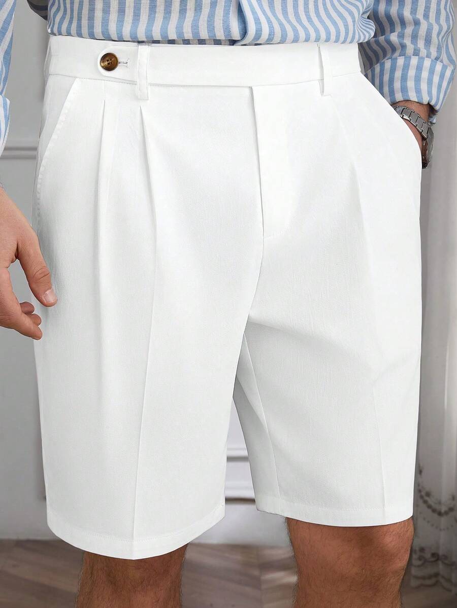 Core Aspect Pantalones cortos casuales para hombre de unicolor con doble pliegue y cremallera, para vacaciones
