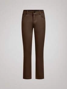 Officeau Celana Kasual Pria Warna Polos dengan Saku Miring, Serbaguna, Musim Gugur - Coffee Brown - View 3