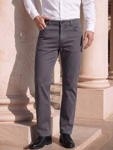 Officeau Herren Hose mit schräger Tasche und geradem Bein ohne Gürtel, Herbst - Dunkelgrau - Übersicht 5