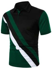 Calvornis Men's Colorblock Patchwork Short Sleeve Casual Polo Shirt - Multicolor - View 1