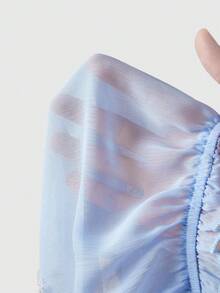 Sweetness Áo croptop phối ren và voan chiffon phong cách lãng mạn cho kỳ nghỉ, phối màu boho - Màu xanh nhạt - Xem 14