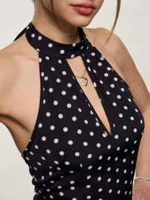 INAWLY Women's New Polka Dot Print Backless Mini Dress - Black - View 4